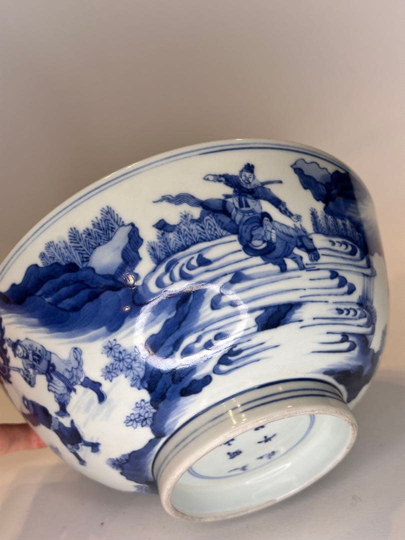 本mercy専用　中国清時代 大明成化年製青花染付狩猟図碗 古陶磁骨董品染め付け