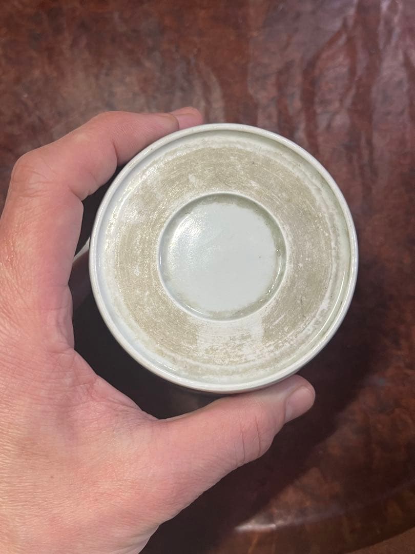 古伊万里　蕎麦猪口　賢人　仙人　人物　蘇轍　印判　宝珠　軍配　団扇　経巻　宝巻