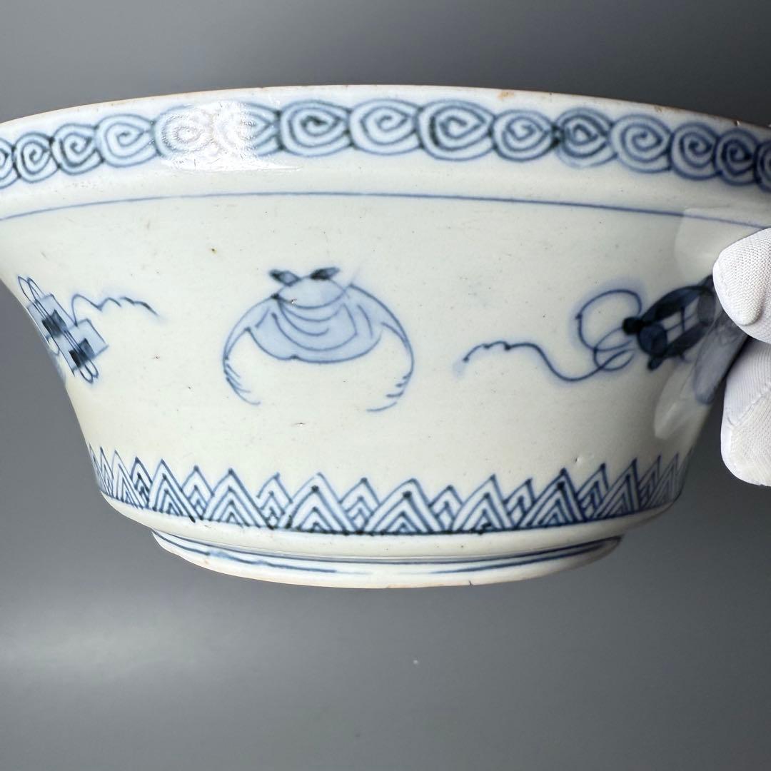 1800年代　江戸期　古伊万里　染錦鶴文様蓋付鉢　大聖寺伊万里　七宝文