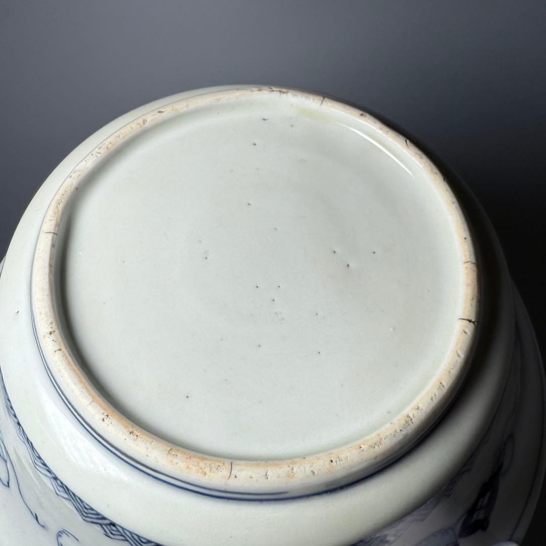 1800年代　江戸期　古伊万里　染錦鶴文様蓋付鉢　大聖寺伊万里　七宝文