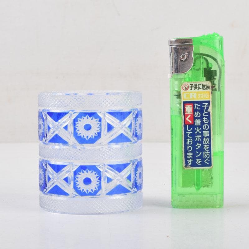 茶道具　硝子工芸　星野工房　義山　切子　蓋置　共箱　C　9072