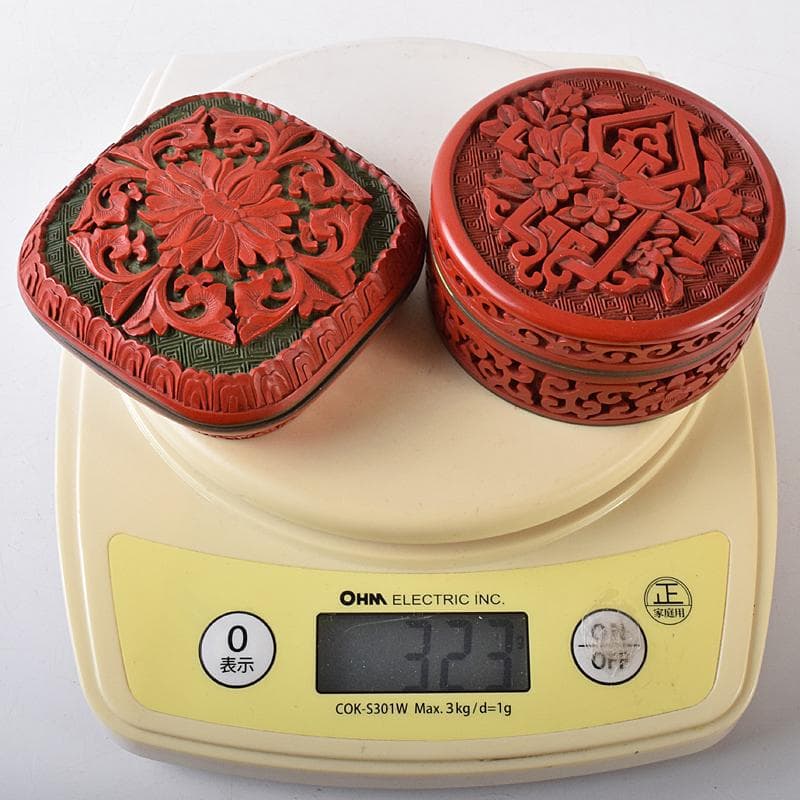 中国　剔紅　堆朱　内七宝　花文　香合　2点まとめて　D　R8207