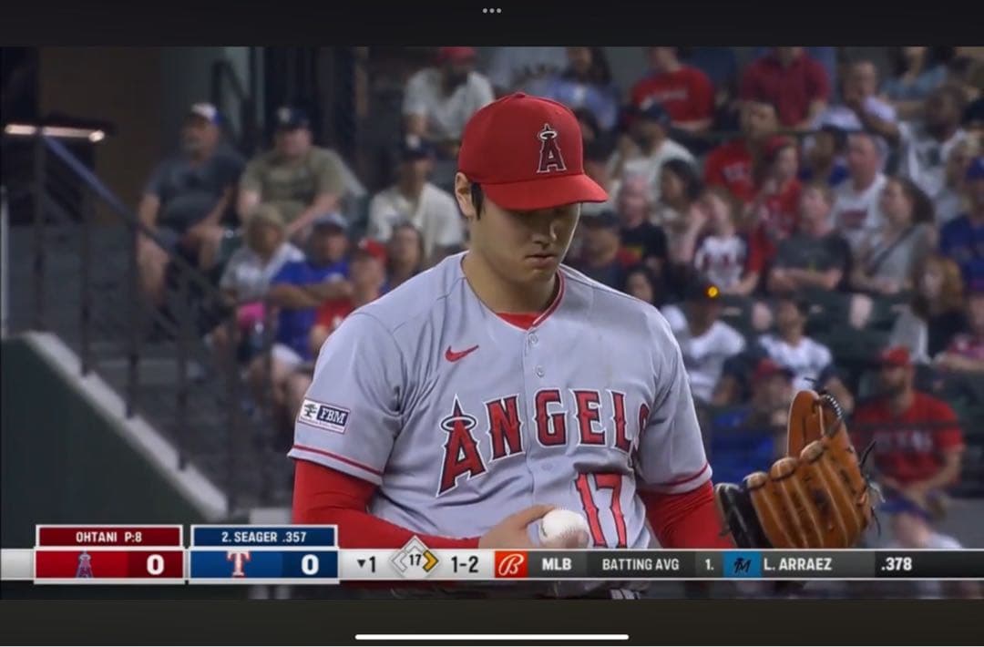 MLB 大谷翔平選手 対レンジャース戦 実使用球 マイクトラウト捕球