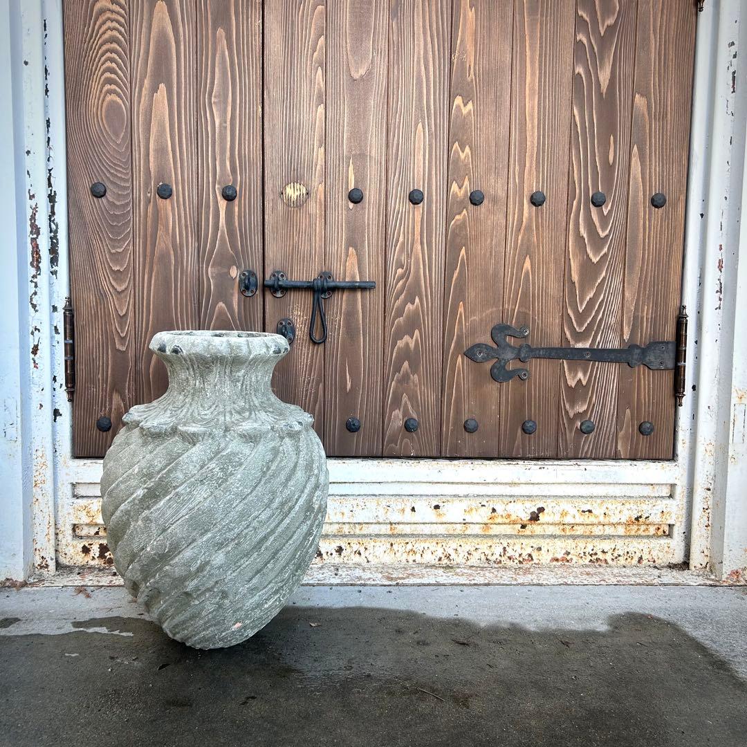 フランスアンティーク 花器 鉢植え 大型ストーンポット 螺旋模様　高さ47.5