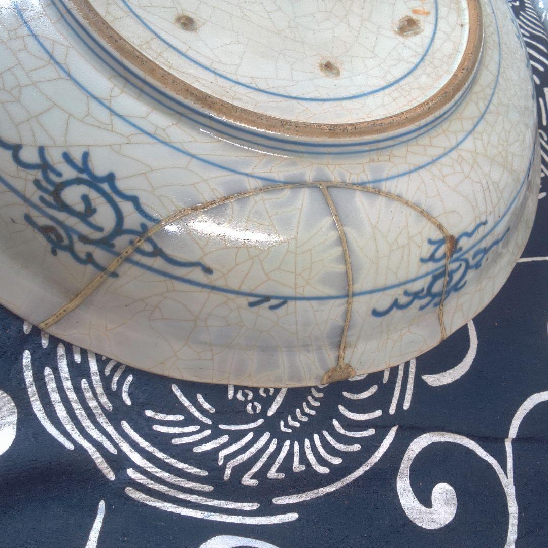 骨董６青い花柄の陶磁器平皿