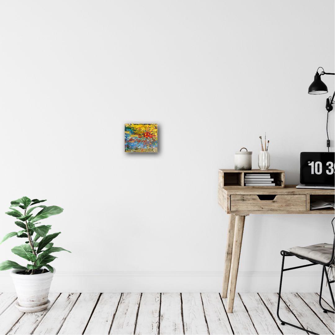 太陽 絵　絵画　原画　油絵　可愛い　油彩画　雑貨　モダン　アート　インテリア