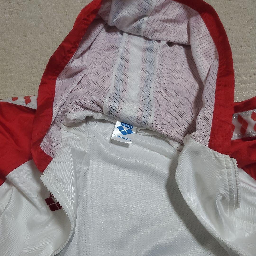 【希少】arena　フード付ナイロンジャケット　デサント製　M　テープロゴ