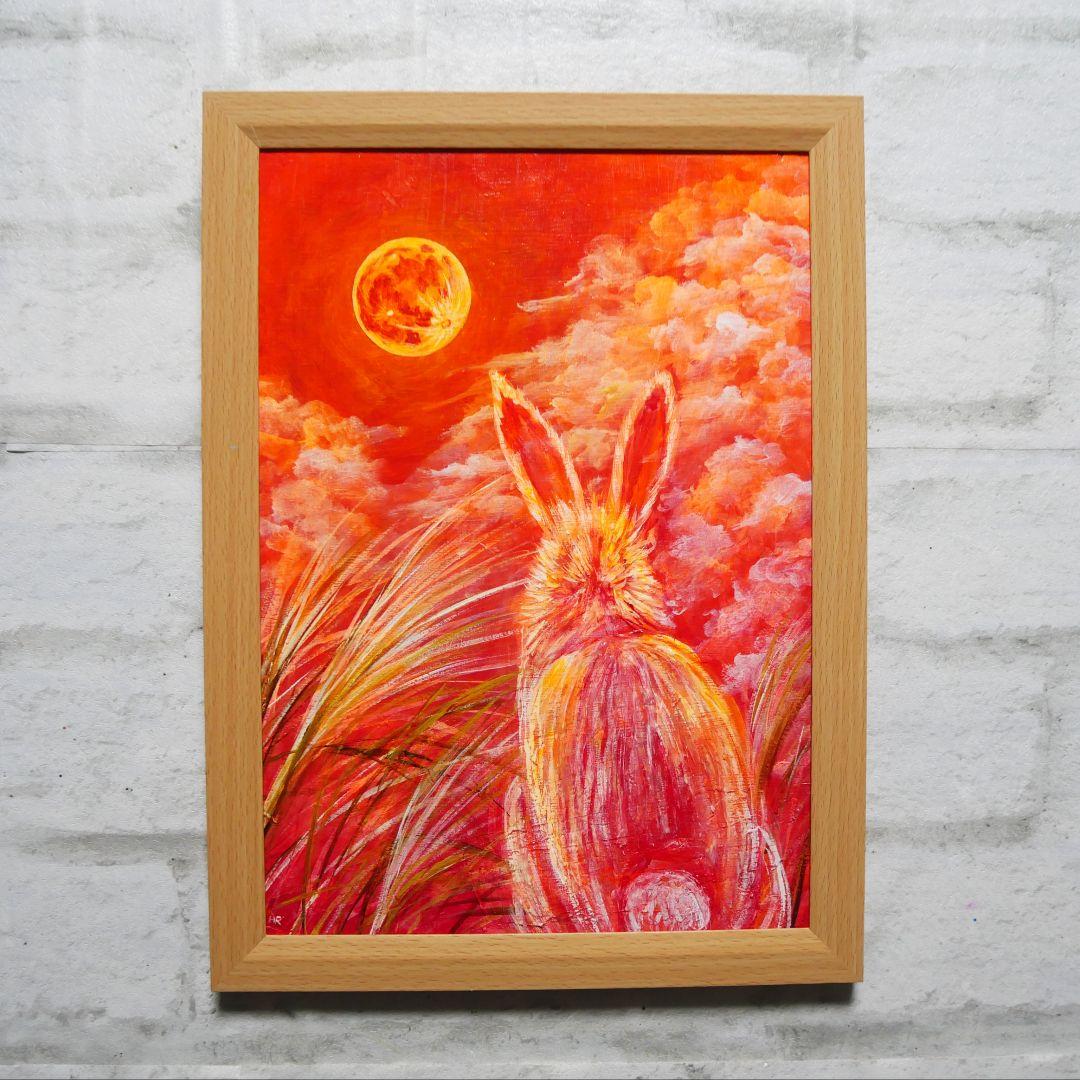 油絵 油彩 油彩画 絵画 絵【オレンジの月うさぎ】