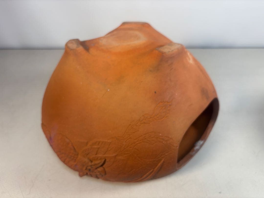 陶器製茶道具 鳳凰風炉　茶釜　敷板(皿)付き