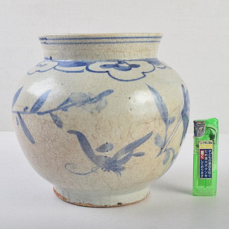 朝鮮美術　李朝　高麗白磁　染付　花文　壷　時代箱付　D　R9146B