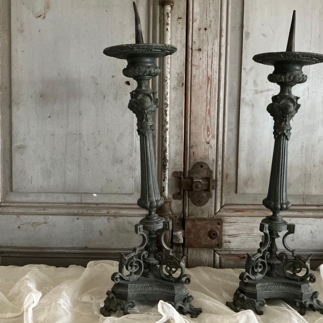 １９世紀中期　フランスアンティーク　祭壇用大きな燭台　教会　キャンドルスタンド