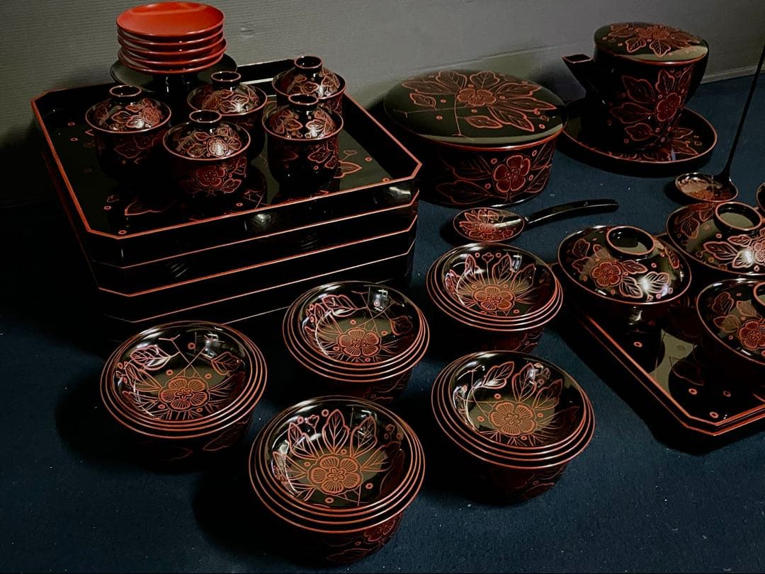 割引中❣️【美品】「母」輪島塗 吉野図 懐石道具 [梅應] 塗箱 茶懐石 F