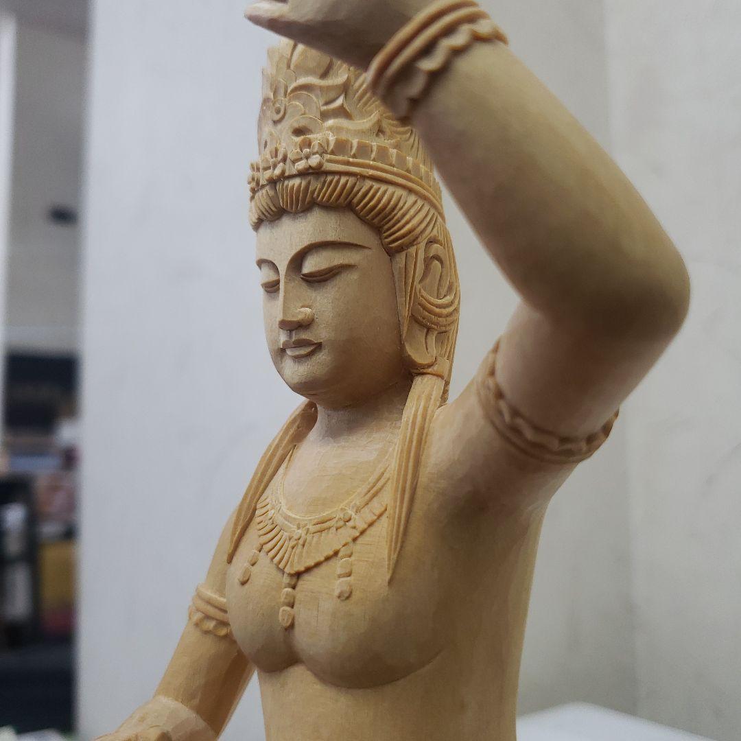 新彫り　特価　美しい仏像です◆金運ヒバ材 弁財天◆秘部バチ付き２８cm