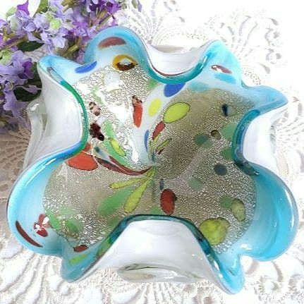 60's　ヴィンテージ　 ベネチアンガラス　ムラーノ　手吹き工芸品　キャンディ皿