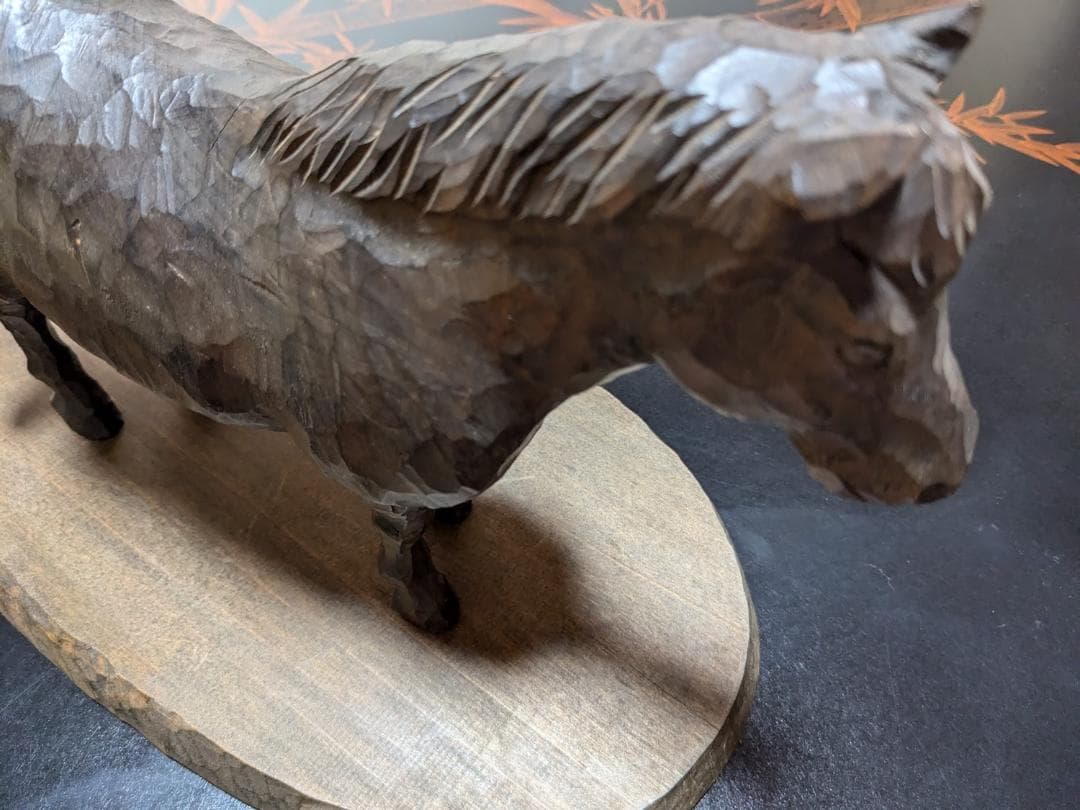 ヴィンテージ工芸品　おんたけ彫刻 杉本照岳作 木曽馬 信州木彫りアート