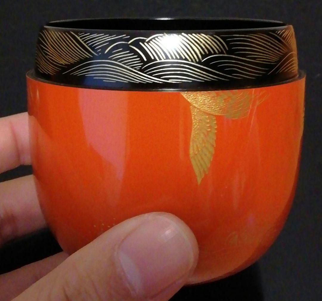 秀治作　沈金　鶴　棗　共箱　共布　茶道具