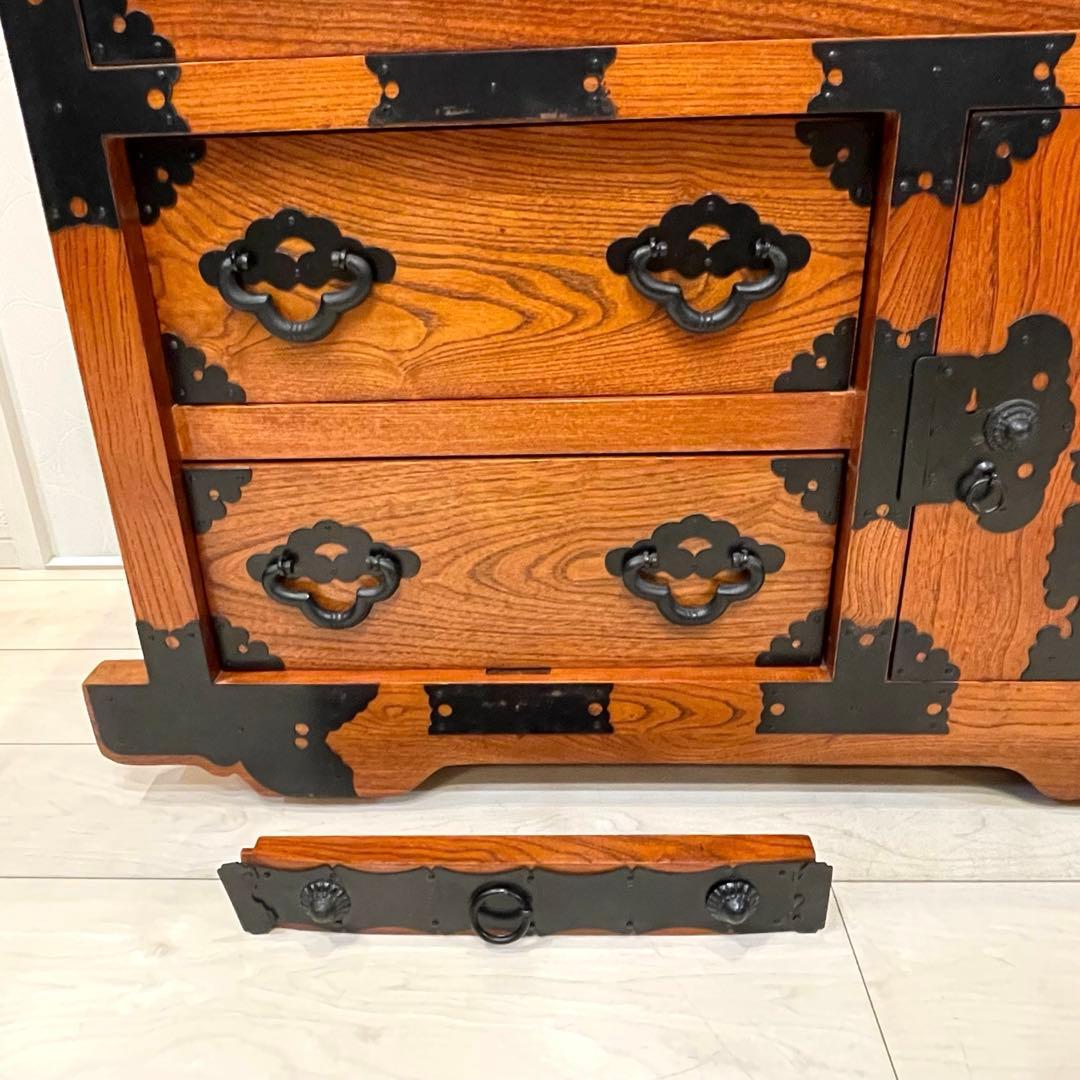 【美品】時代箪笥 車箪笥 和箪笥 龍金具 無垢材 民芸家具 レトロ アンティーク
