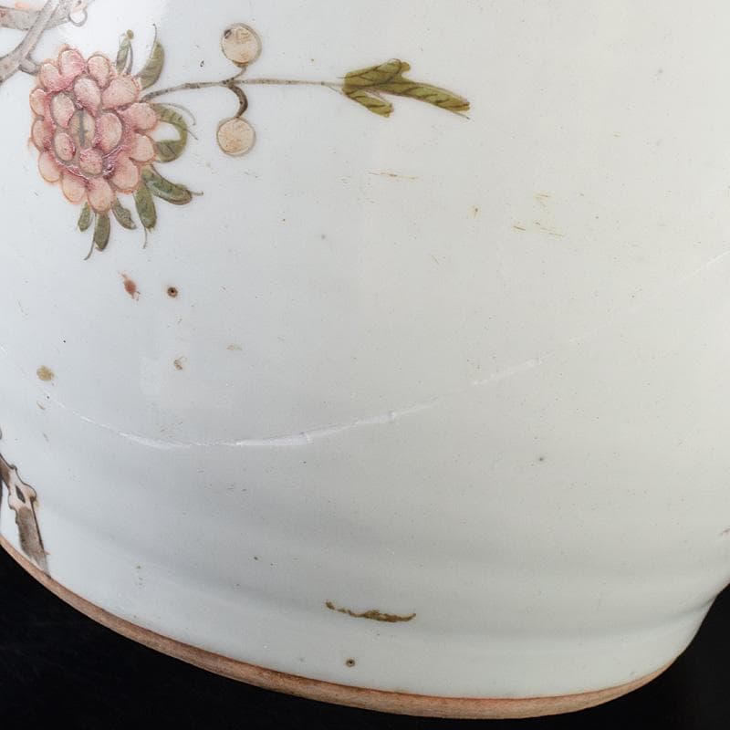 中国　粉彩花鳥文　双耳瓶　高さ約41cm　V　R7643F