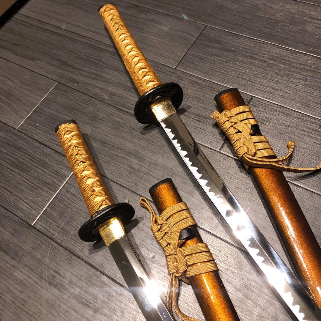 本格模造刀　居合刀　 美術刀剣　太刀　脇差　大小セット　橙拵え