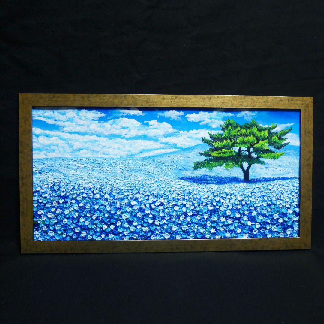油絵 油彩 油彩画 絵 絵画【青いネモフィラの丘】
