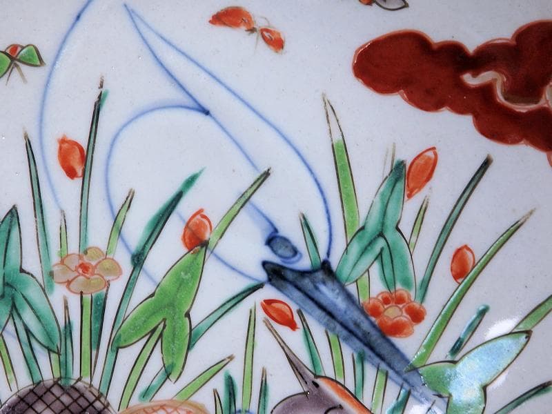 辻製　宮内庁御用達　色絵　双鷺に沢瀉の図　変形皿　５客　E943AS-fbrｍ