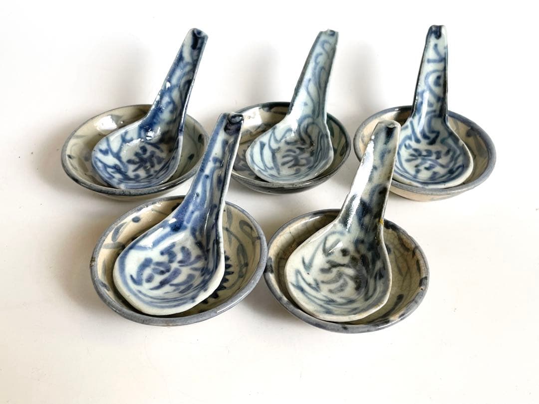 骨董　アンティーク　清朝　中国　染付　花文様　豆皿　小皿　手塩皿　5枚